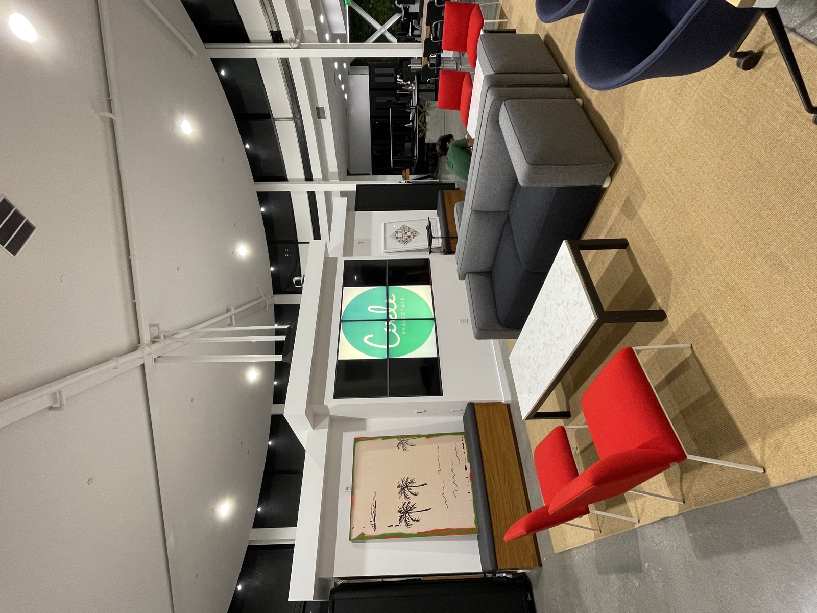 Circle branded lounge wall with seating